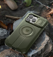 Брониран калъф за iPhone 16 Pro Max, Dexnor CamProtect MagSafe, зелен (Две рамки)