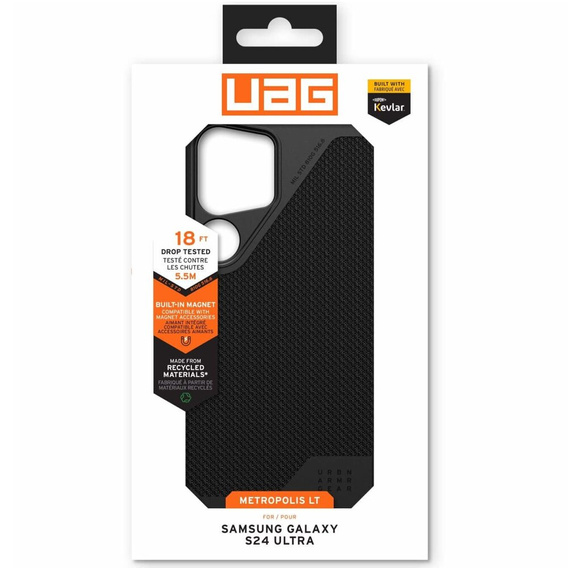 Калъфи Urban Armor Gear за Samsung Galaxy S24 Ultra, Metropolis LT MagSafe Kevlar, черен