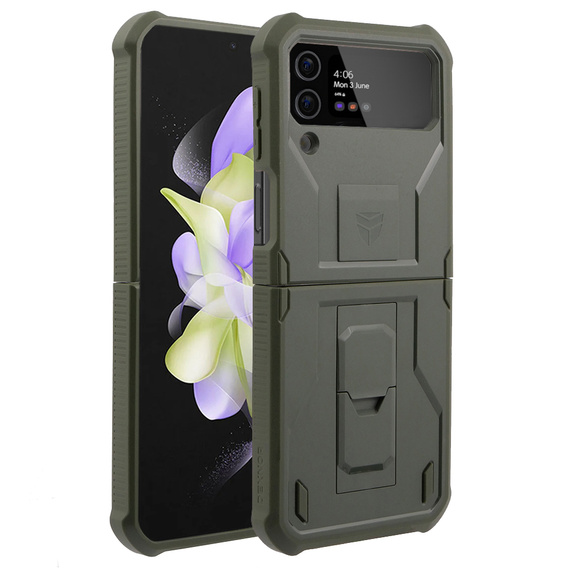 брониран калъф за Samsung Galaxy Z Flip 4 5G, Dexnor Clip Holder, зелен