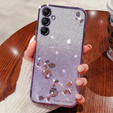 Калъф за Samsung Galaxy A15, Glitter Flower, лилав + 9H стъкло 