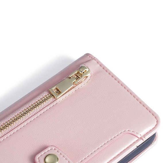 Калъф с капак за Samsung Galaxy S23, Wallet Zipper Pocket, розов