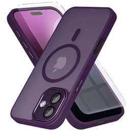Калъф за iPhone 16 Plus, за MagSafe, ERBORD Matt Case, тъмнолилав + стъкло за екрана