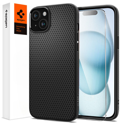Калъфът Spigen за iPhone 15, Liquid Air, черен + 9H закалено стъкло