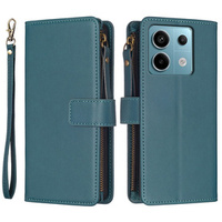 Калъф с капак за Xiaomi Redmi Note 13 Pro 4G, Wallet Zipper Pocket, зелен