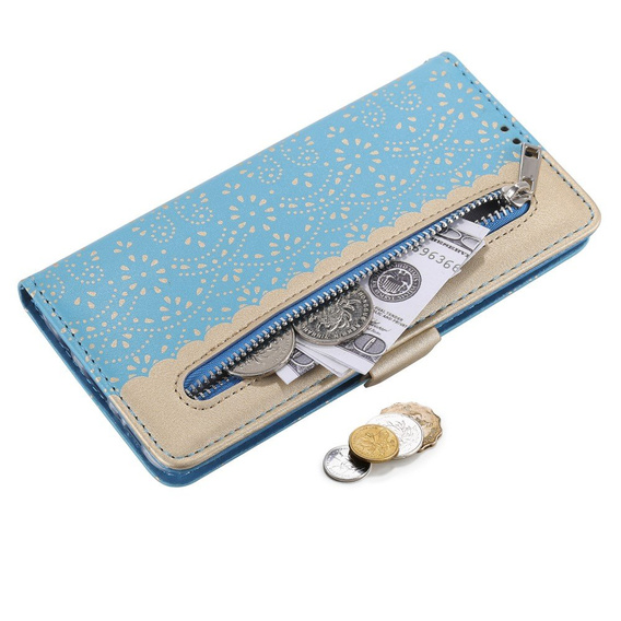 Калъф с капак за Xiaomi Redmi Note 10 Pro / Redmi Note 10 Pro Max, Wallet Pocket Zipper Lace, син