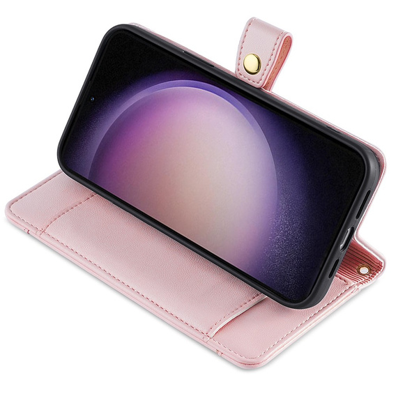 Калъф с капак за Samsung Galaxy S23, Wallet Zipper Pocket, розов