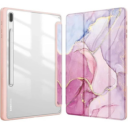 Калъф за Samsung Galaxy Tab S10 FE+ Plus, Smartcase Hybrid, с място за стилус, Marble розов
